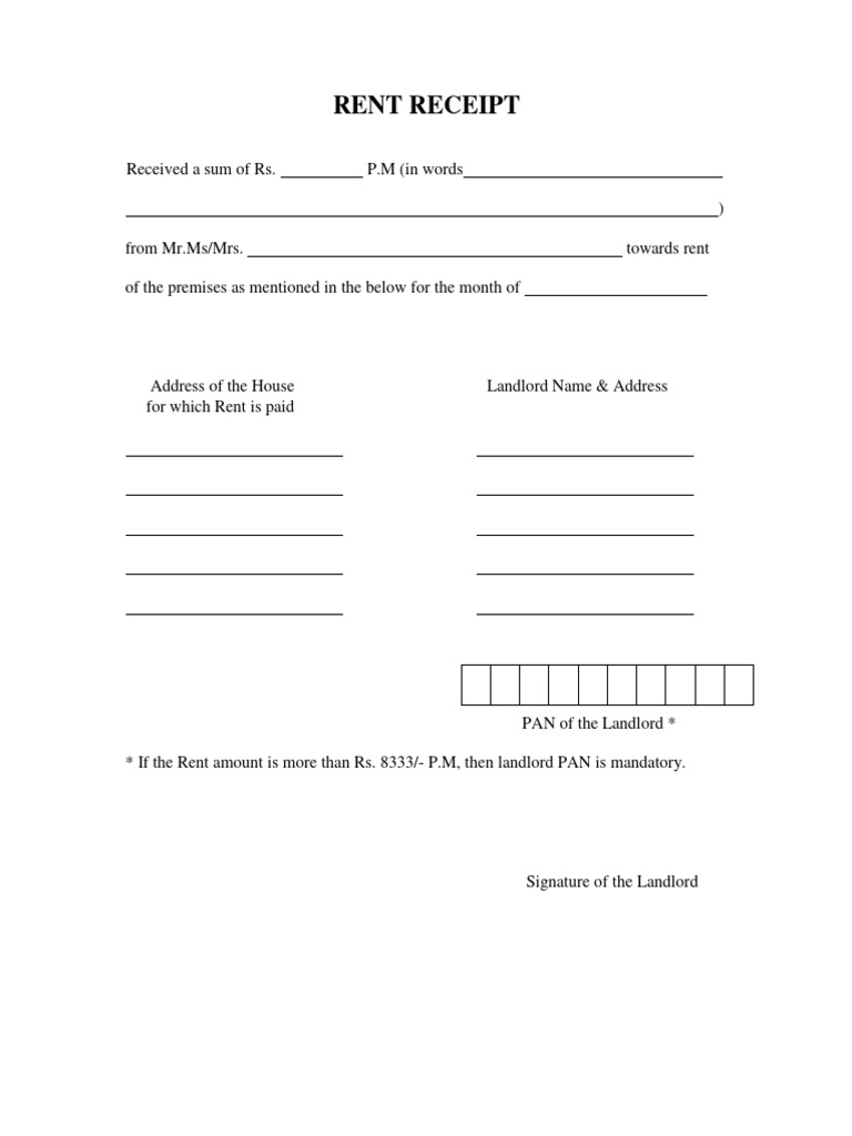 Rent Receipt Format PDF
