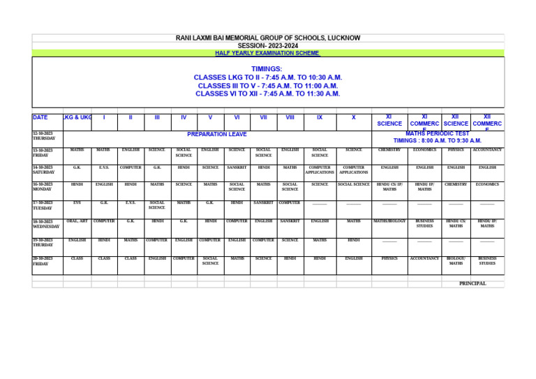Half Yearly Exam LKG To Xii 2023-24 | PDF | Science