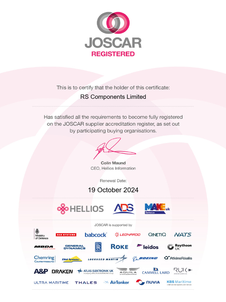 JOSCAR Certificate RS Components Limited 2024 PDF