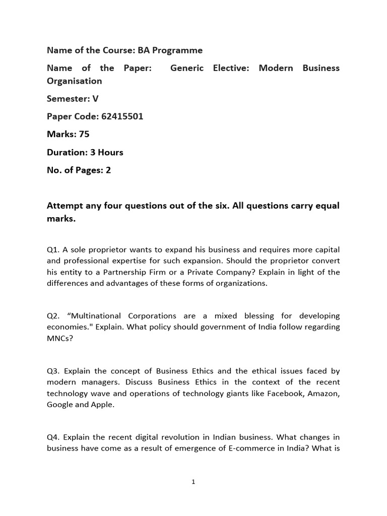 Sem5 Dec 2020 BA Prog GE Question Paper | PDF | Career & Growth