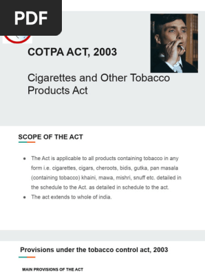 Overview of COTPA Act 2003 Provisions | PDF | Tobacco Smoking