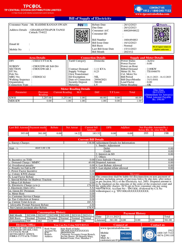Electricity Bill Summary for December 2023 | PDF