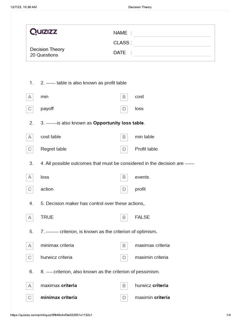 Decision theory quiz pdf decision theory applied mathematics