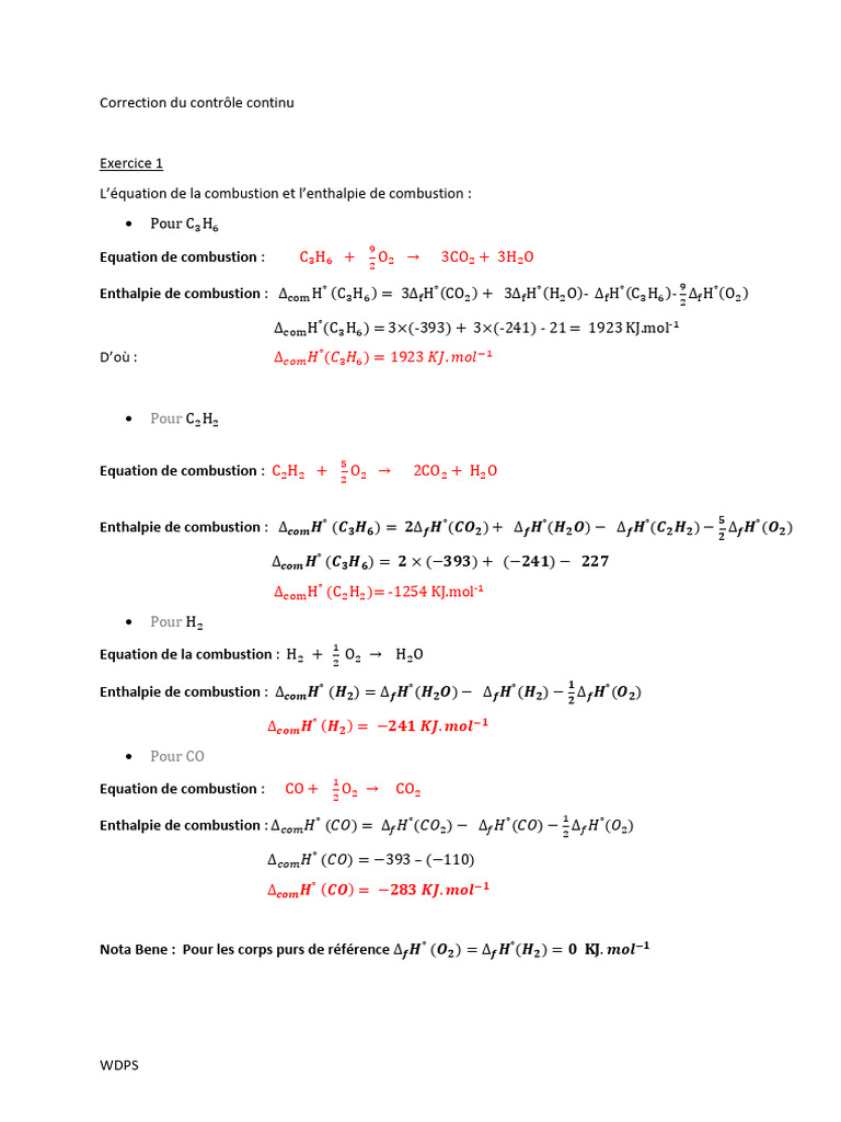 Enthalpie de combustion de C3H6 | PDF | Quantité | Génie chimique
