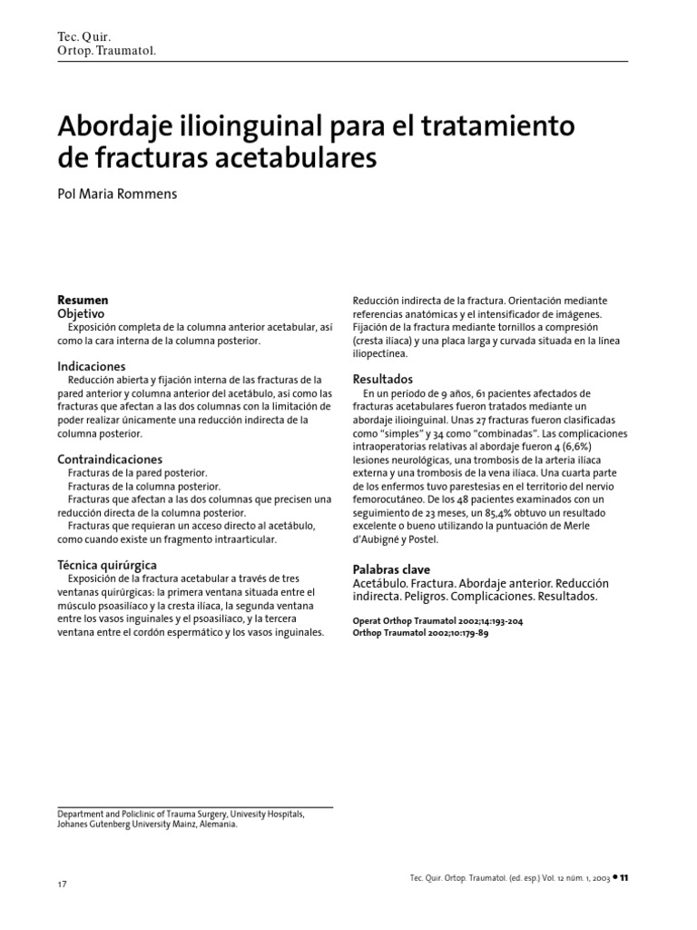 Abordaje Ilioinguinal para El Tratamiento de Fracturas Acetabulares ...