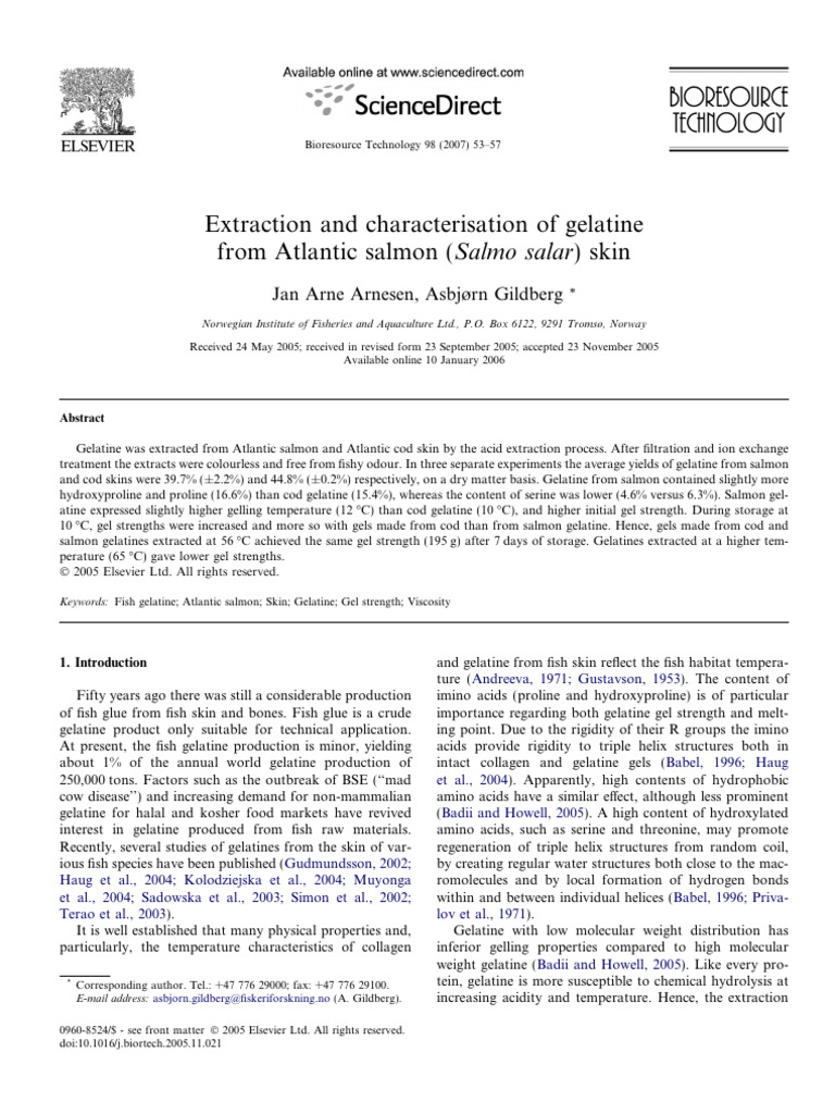 Gelatine Extraction from Salmon Skin | PDF | Gelatin | Collagen
