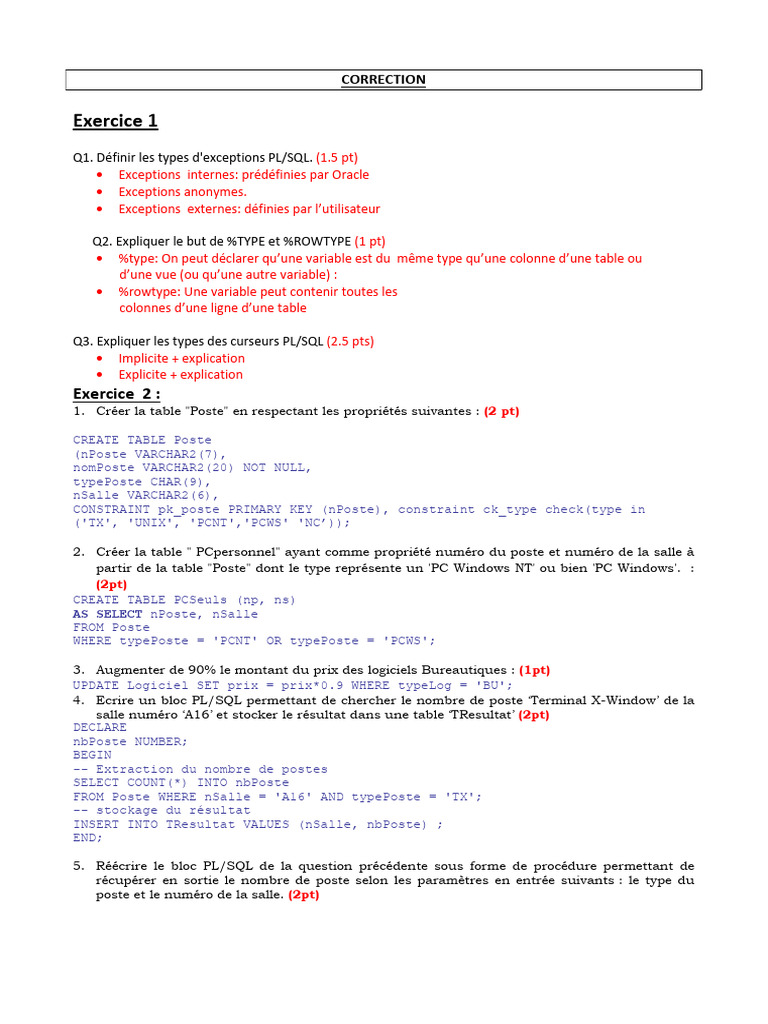 Types d'exceptions et curseurs PL/SQL | PDF | SQL | Logiciel