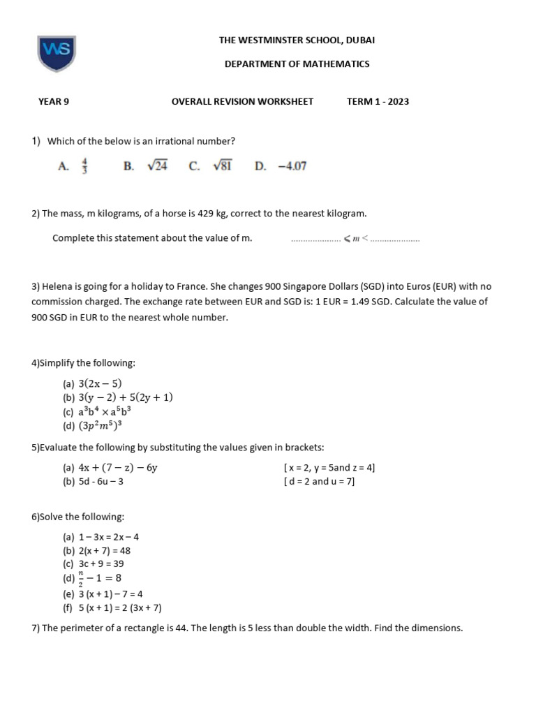 Yr 9 Overall Ws Term 1 2023 | PDF | Interest | Mathematics
