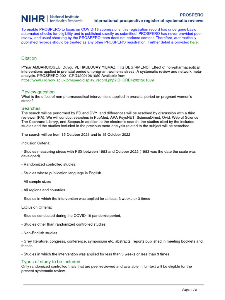 Prenatal Stress Interventions Review Protocol | PDF | Pregnancy ...