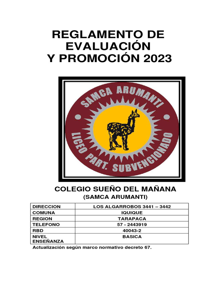 Reglamento Evaluación Escolar 2023 | PDF | Evaluación | Aprendizaje