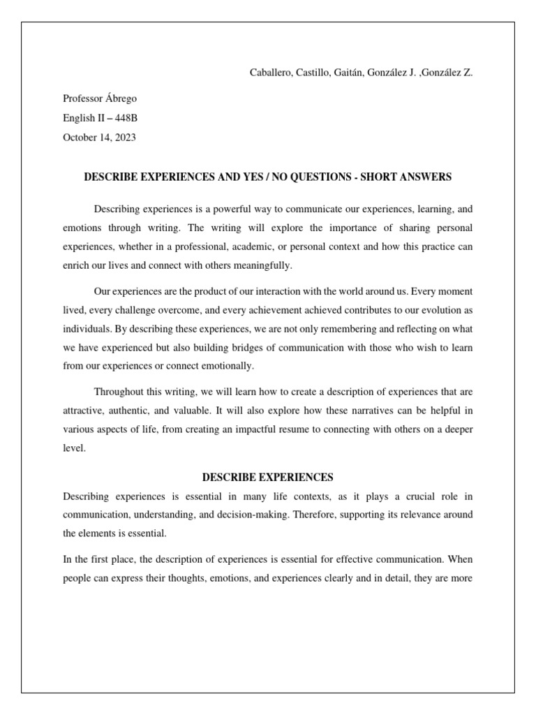 Describing Experiences: Importance & Techniques | PDF