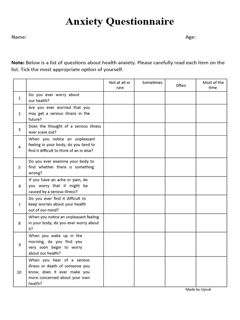 Anxiety Questionnaire PDF