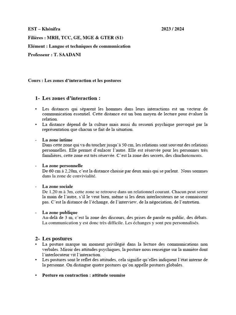 Zones d'interaction et postures communicatives | PDF | la communication