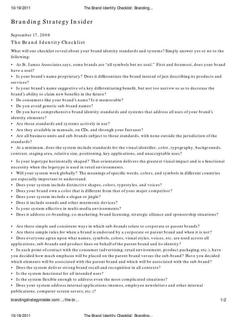 Brand Identity Standards Checklist | PDF | Brand | Communication