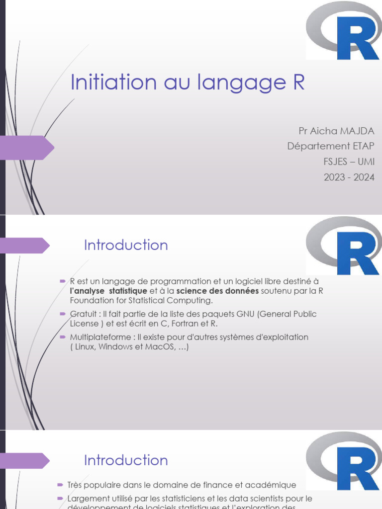 Introduction au langage R pour débutants | PDF | R (Langage de ...