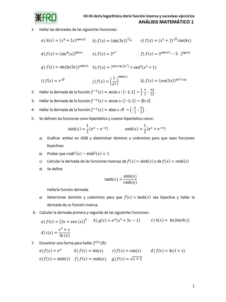 04 04 deriv logaritmica deriv func inversa y sucesivas ejercicios pdf