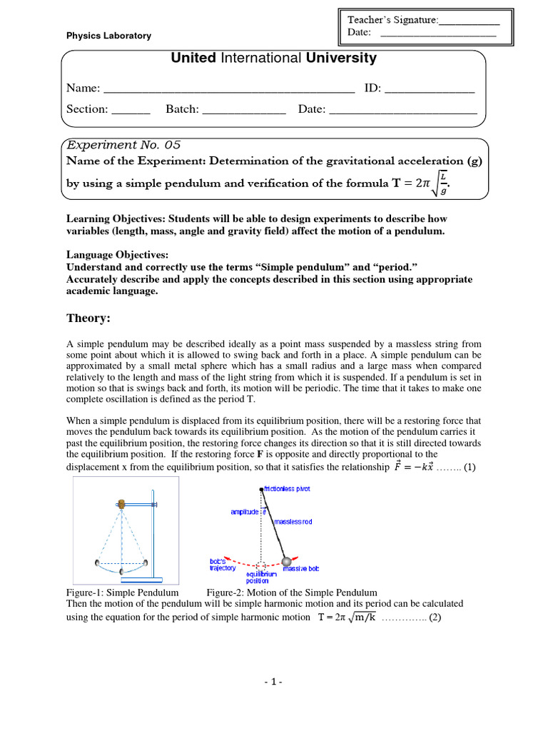 Measuring Gravitational Acceleration with Pendulum | PDF | Pendulum | Mass