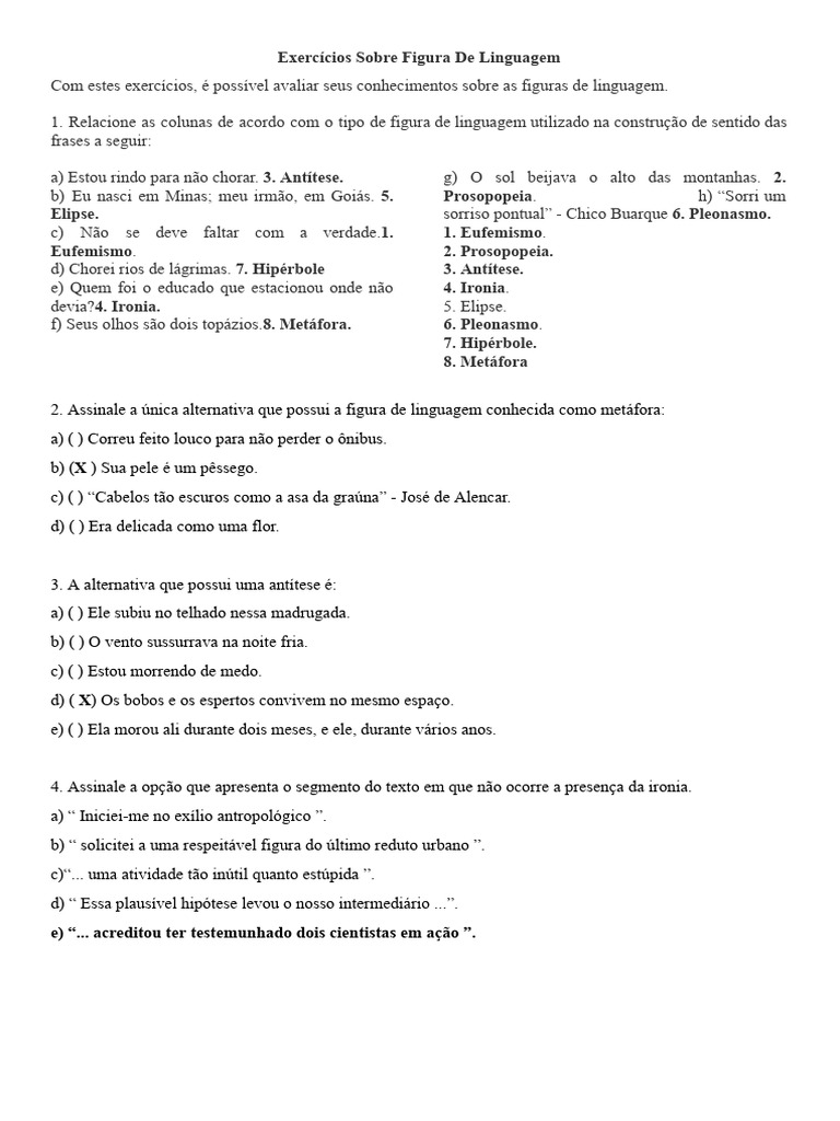 Exercícios Sobre Figura de Linguagem | PDF