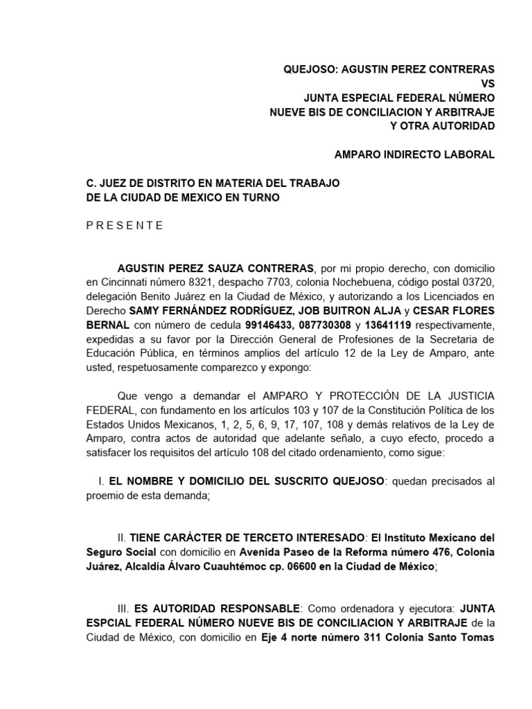 Amparo Indirecto Laboral | PDF | Caso de ley | Ley procesal