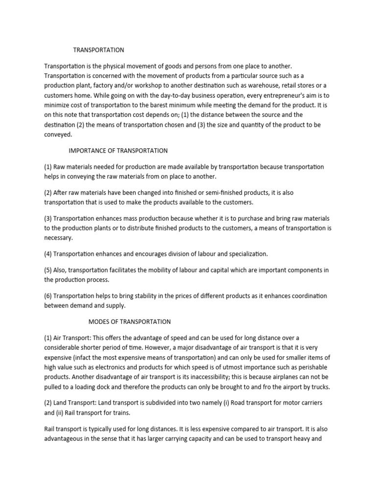 Transportation: Modes and Importance | PDF | Transport | Mode Of Transport