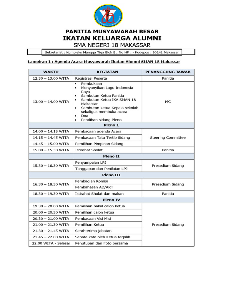 Rundown Acara MUBES IKA 18 Makassar | PDF