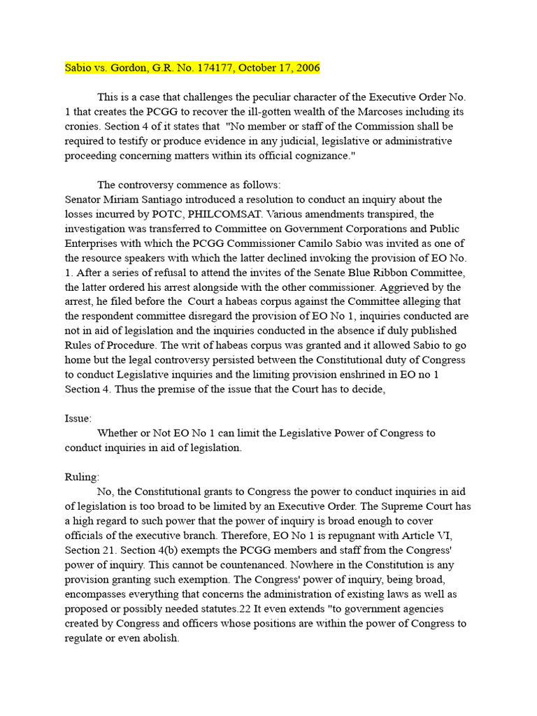 Legislative Inquiry vs. EO No. 1 | PDF | American Government | United ...