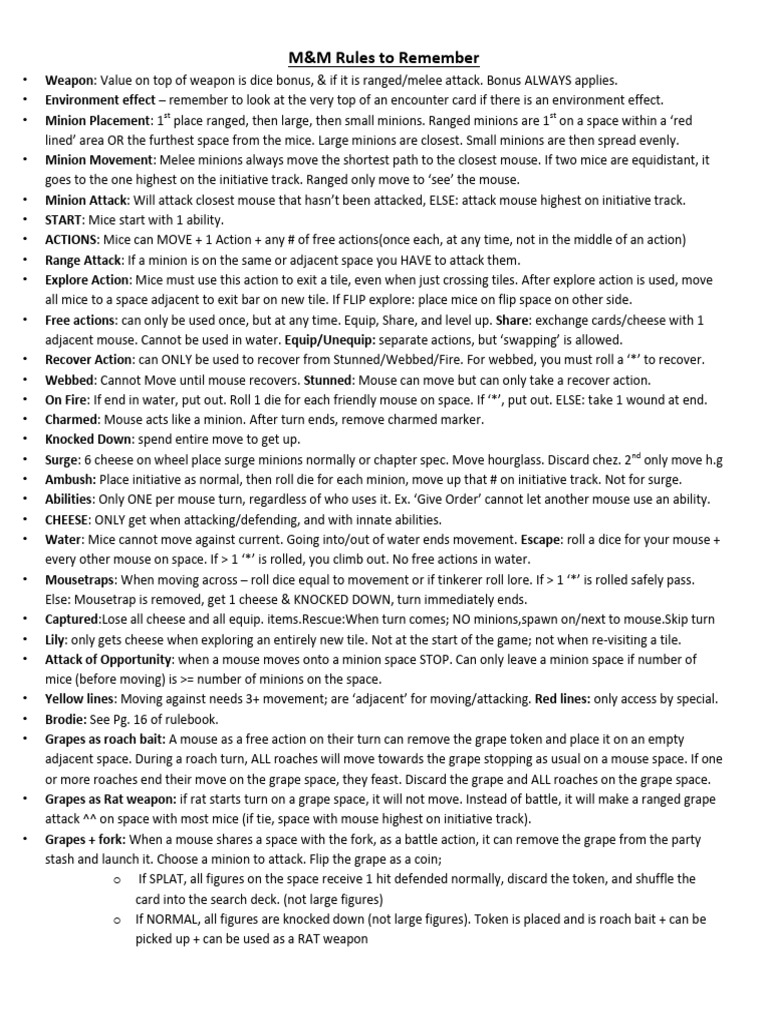 Mice and Mystics Gameplay Rules Summary | PDF