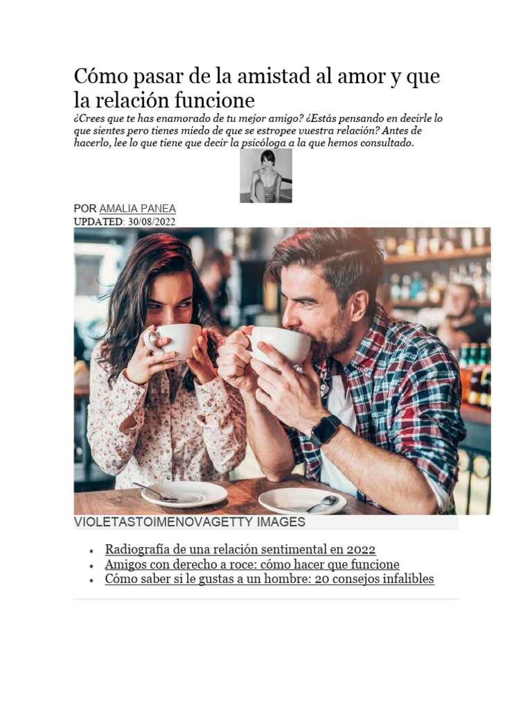 Cómo Pasar de La Amistad Al Amor y Que La Relación Funcione | PDF