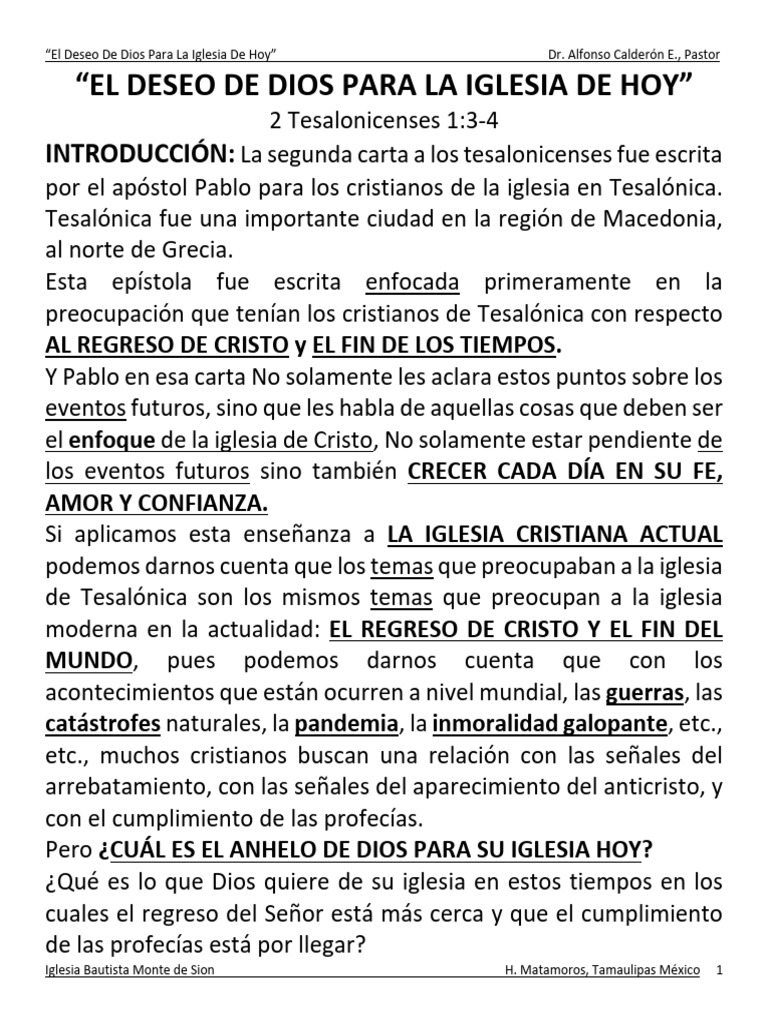 El Deseo de Dios para La Iglesia de Hoy | PDF | Iglesia cristiana ...