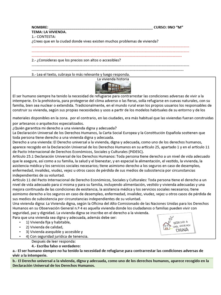 Actividad de la vivienda pdf