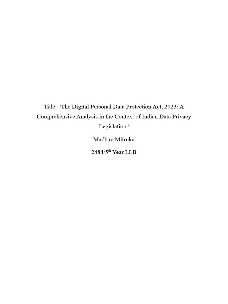 Digital Personal Data Protection Act 2023 | PDF | Finance & Money ...