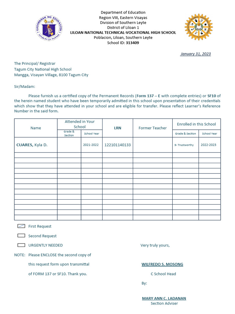 Blank Request Form 1 PDF