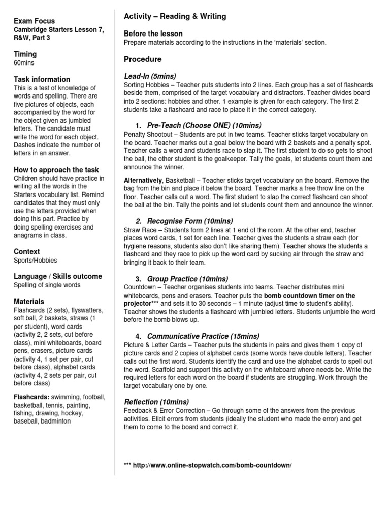 Starters Lesson 7 RW Part 3 PDF Merge | PDF | Vocabulary | Behavior ...