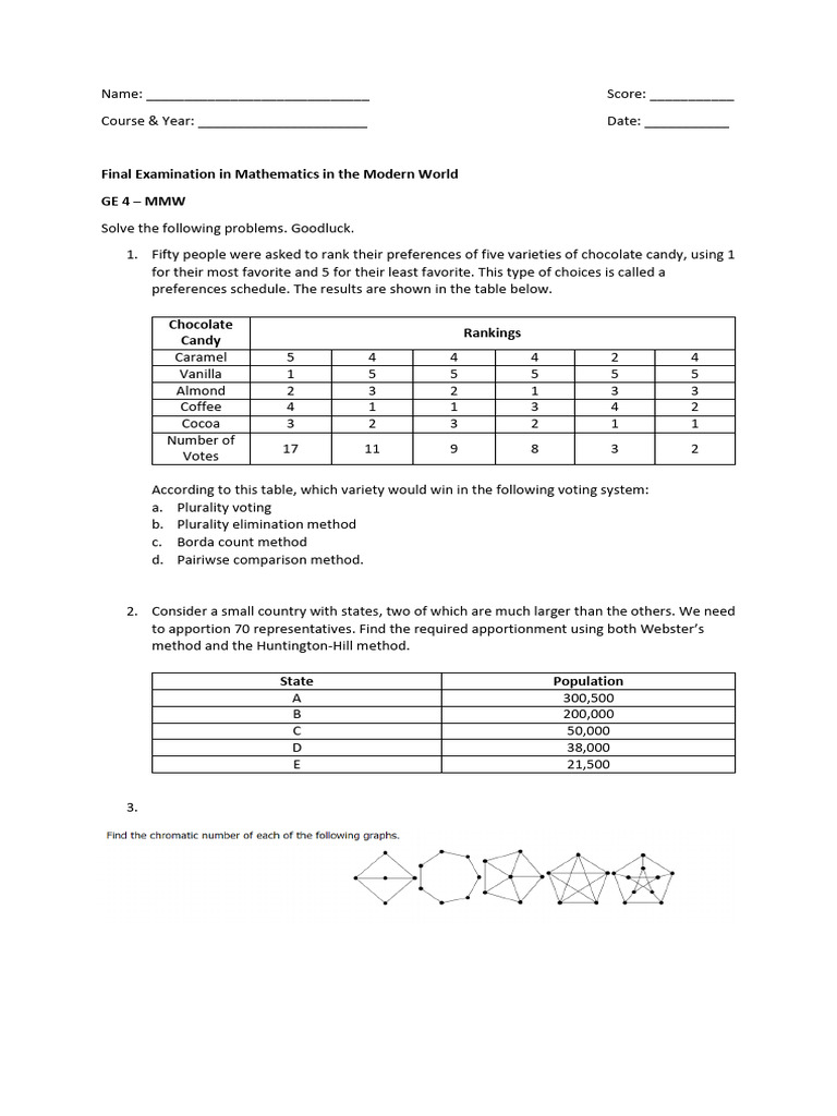 Final Examination in GE 4 Ver1 | PDF | Chocolate | Cipher