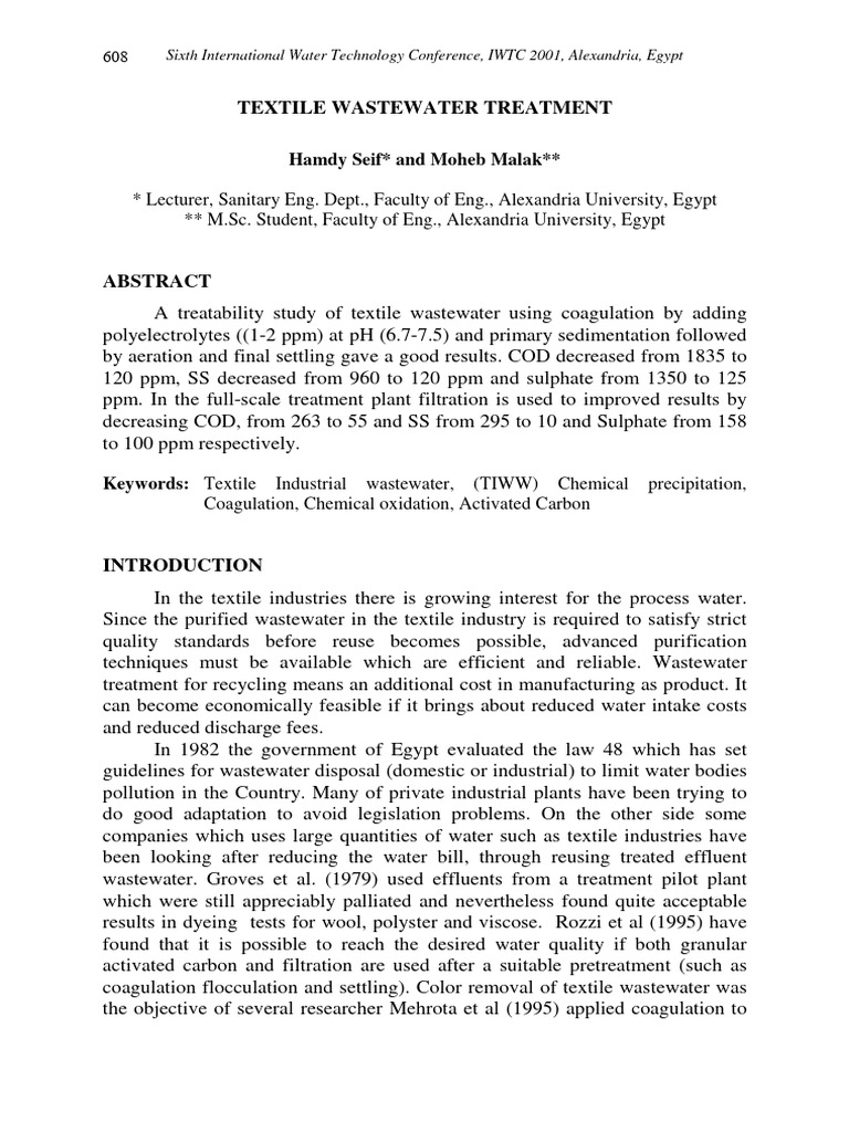 Textile Wastewater Treatment Methods | PDF | Sewage Treatment | Water ...