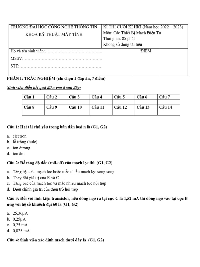 đề thi CK -2022-2023 - HKI | PDF