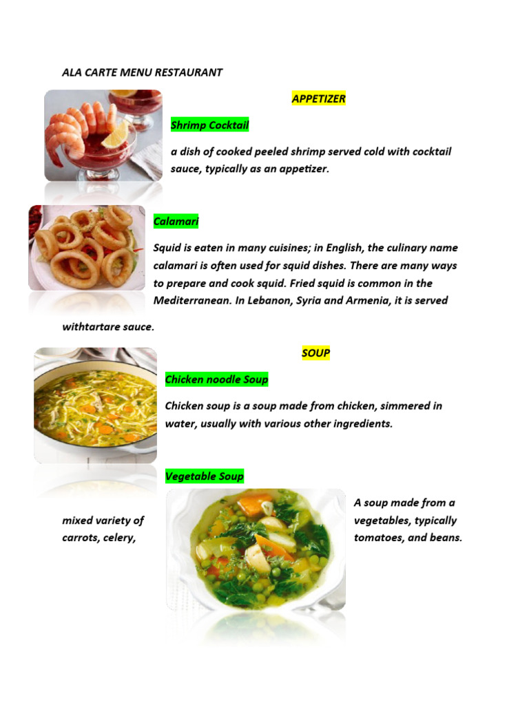 A La Carte Menu: Appetizers & Soups | PDF