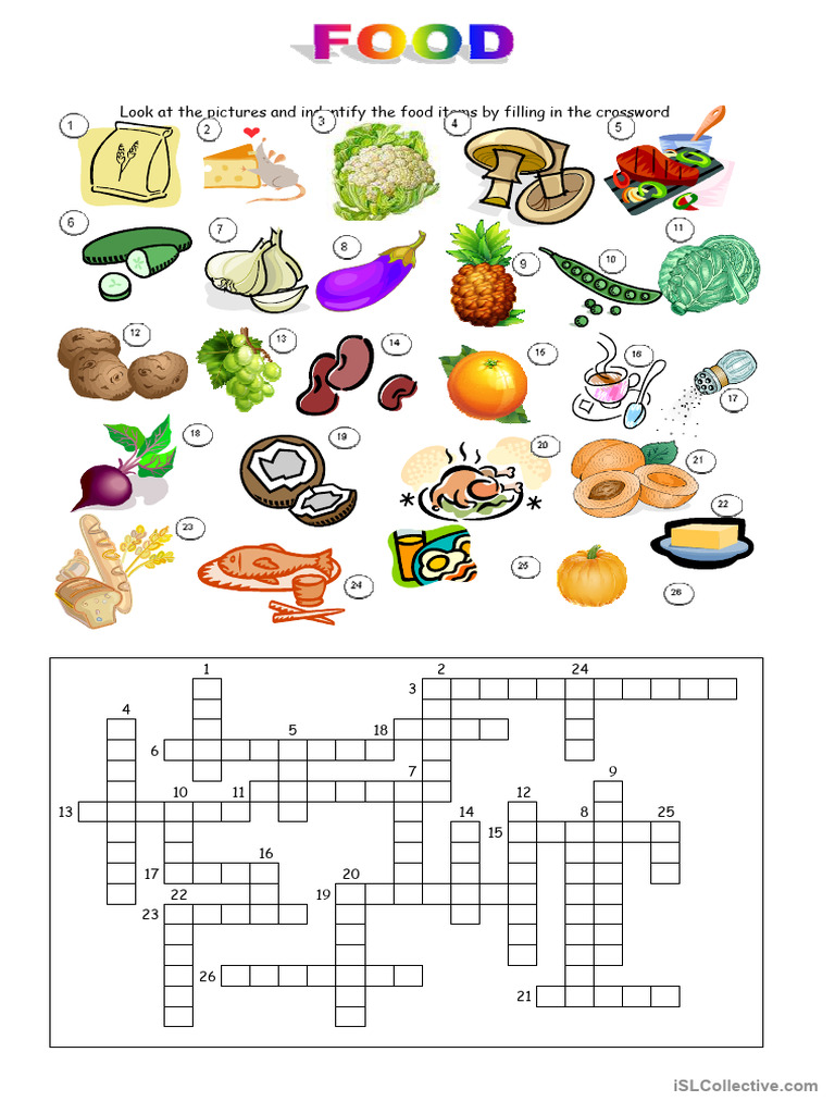 Food Crossword PDF Word Puzzles