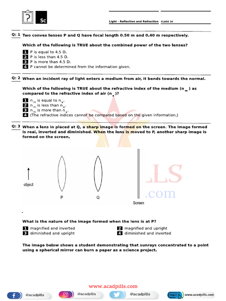 Chapter 10 - Light Reflection and Refraction | PDF