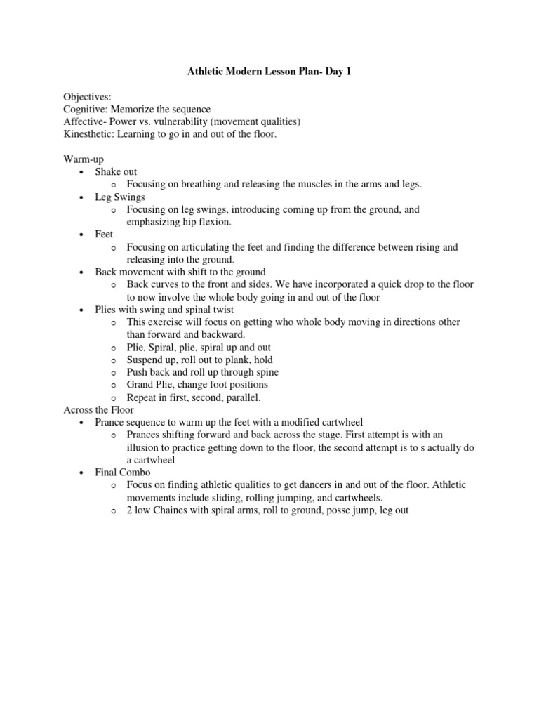 Lesson Plan Modern Dance Pdf Dances Physical Exercise