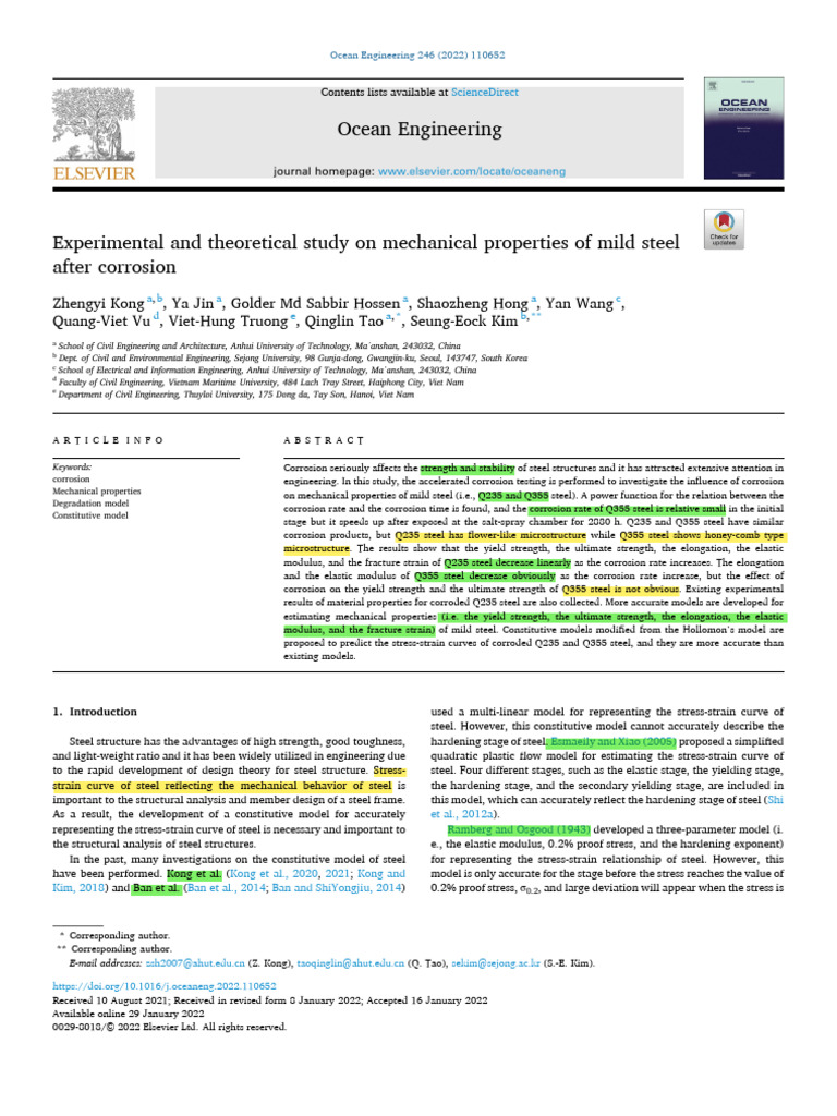 Experimental and Theoretical Study On Mechanical Properties of Mild ...
