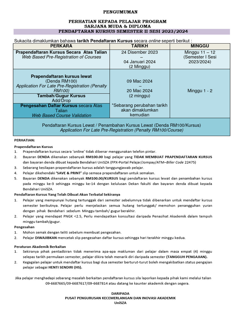 Hebahan Tarikh Pendaftaran Kursus Ism Dip Sem Ii 2023 2024 Pdf