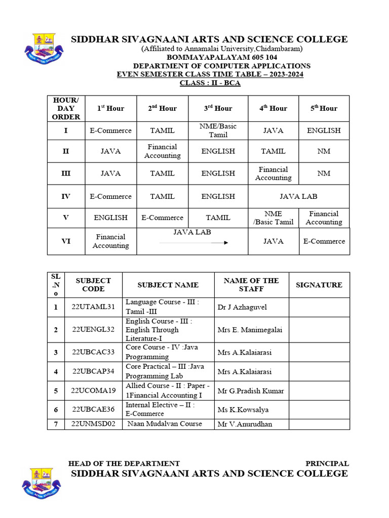 Class Time Table Format In Word
