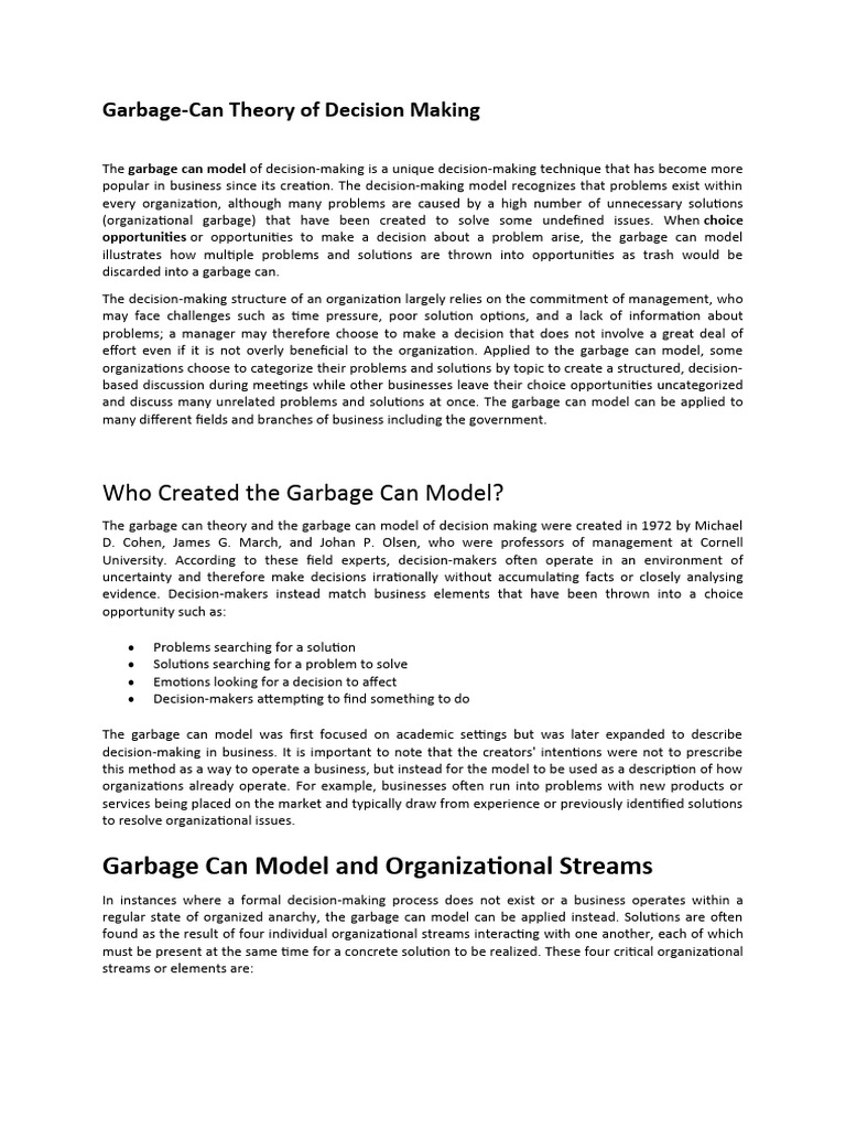 Garbage Can Theory PDF Scientific Theories Cognitive Psychology