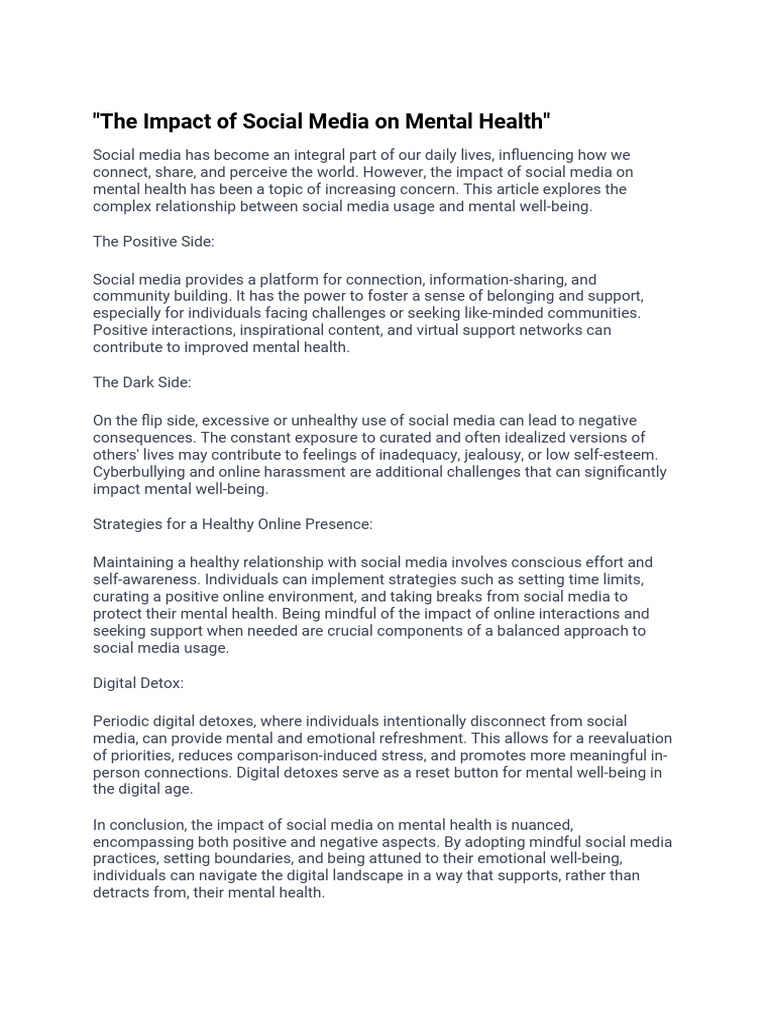 Social Media's Dual Impact on Mental Health | PDF | Self-Improvement