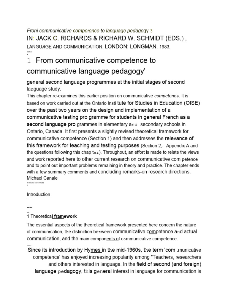 Canale's Communicative Competence Framework | PDF | Second Language ...