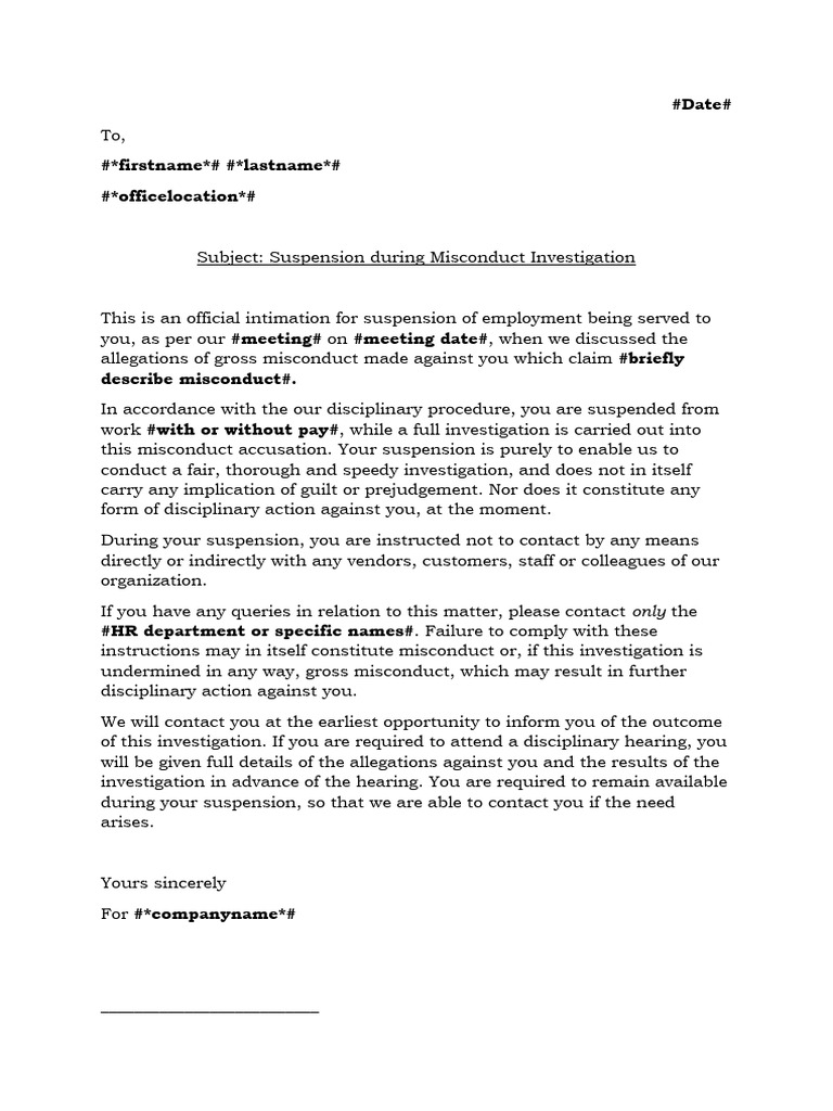 Job Suspension During Misconduct Investigation PDF