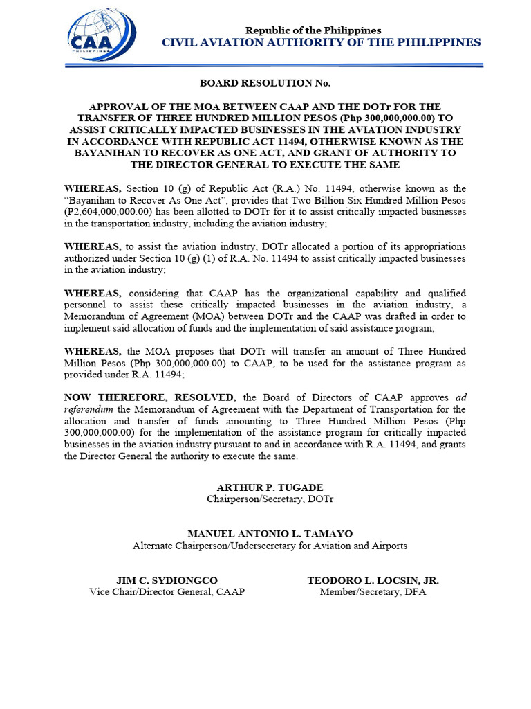 Board resolution pdf economy of the philippines government