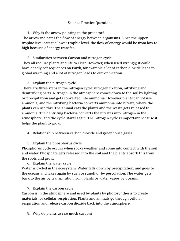 Science Practice Questions Overview | PDF | Wellness | Science ...