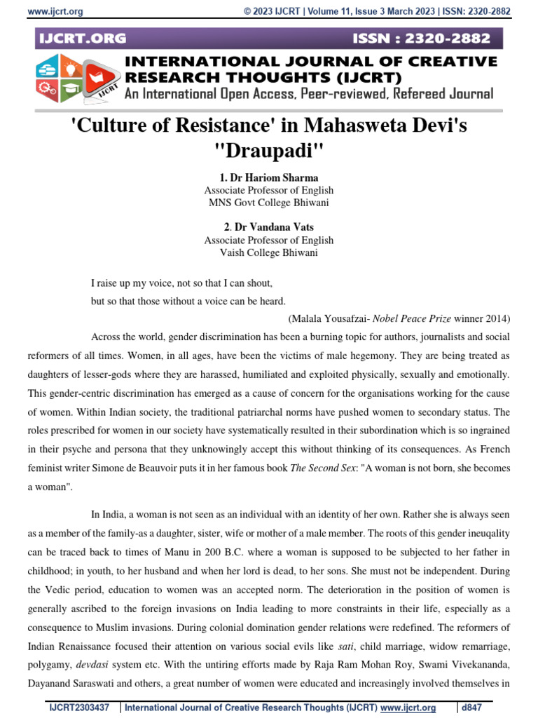 Draupadi by Mahasweta Devi. PDF Violence Violence Against Women
